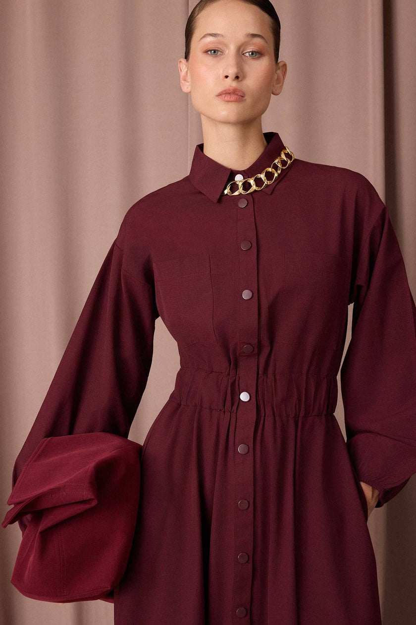 Mara Shirt Dress - Burgundy