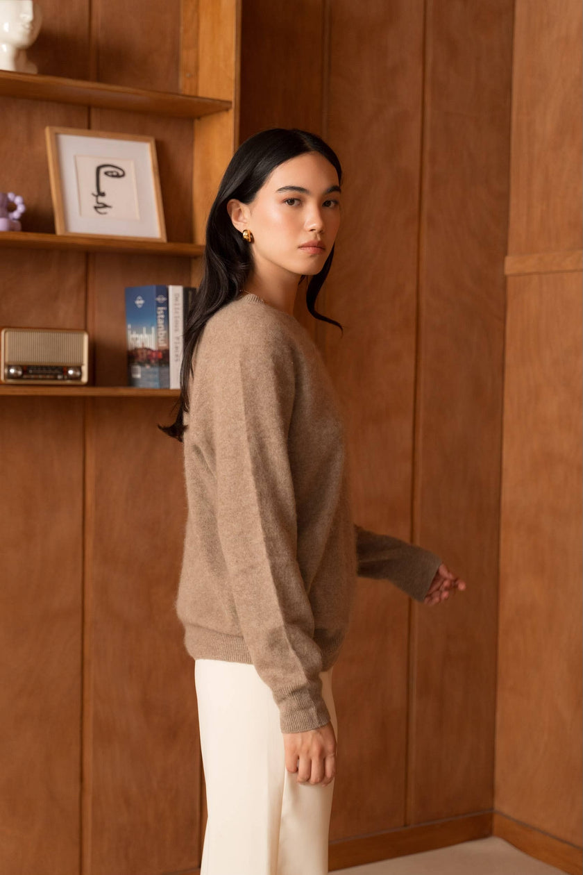 Cashmere-Blend Brushed Sweater - Beige