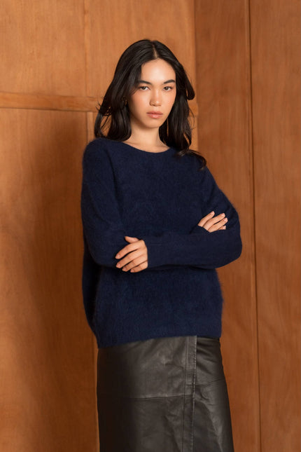Cashmere-Blend Brushed Sweater - Navy