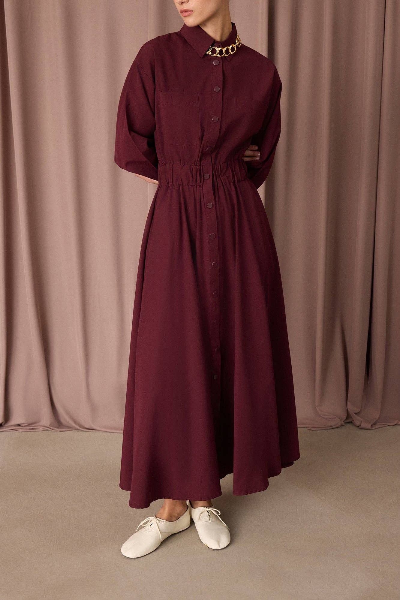 Mara Shirt Dress - Burgundy
