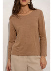 100% Linen Crew-Neck Top - Camel