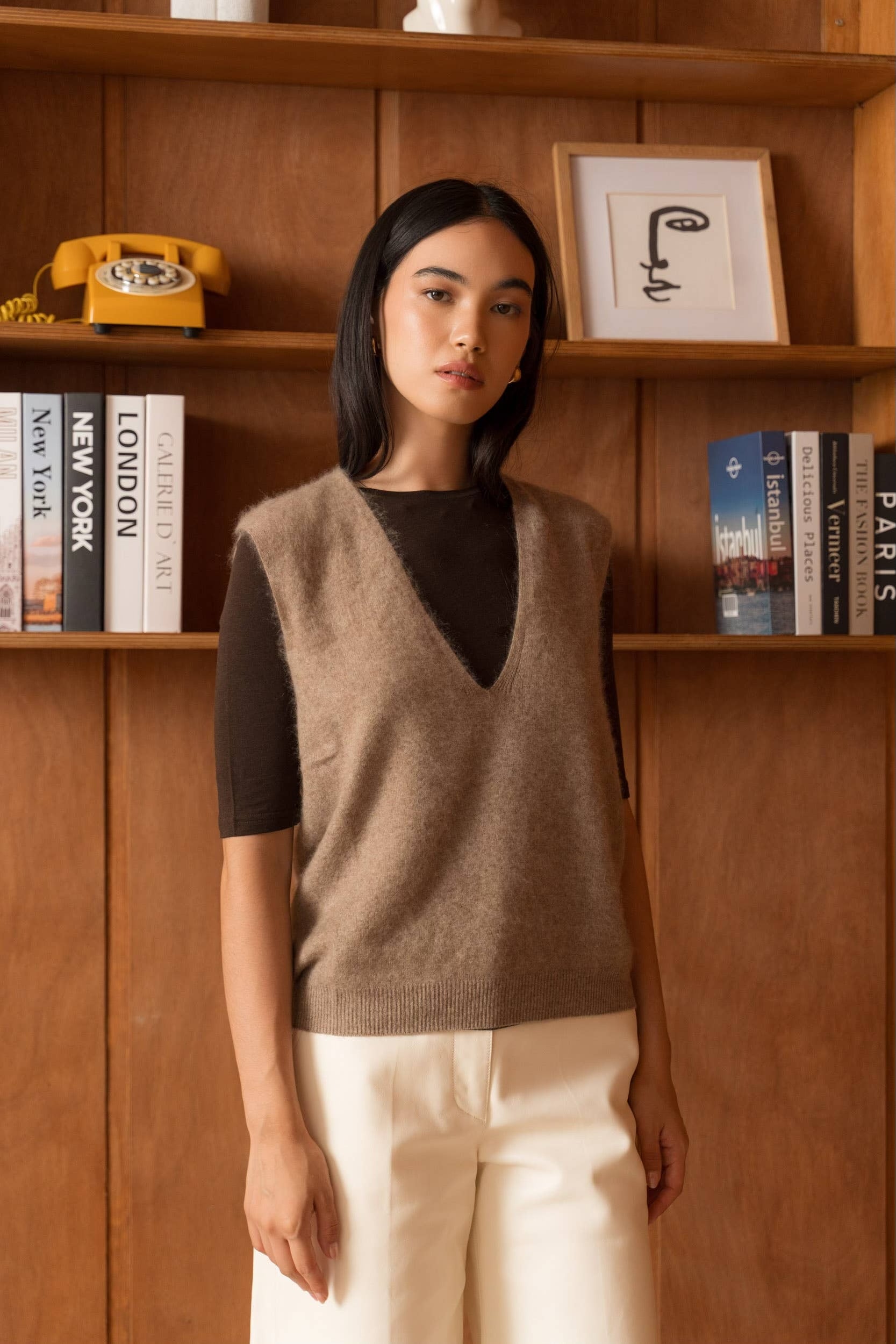 Cashmere-Blend Brushed Vest - Beige