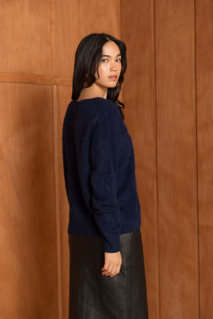 Cashmere-Blend Brushed Sweater - Navy