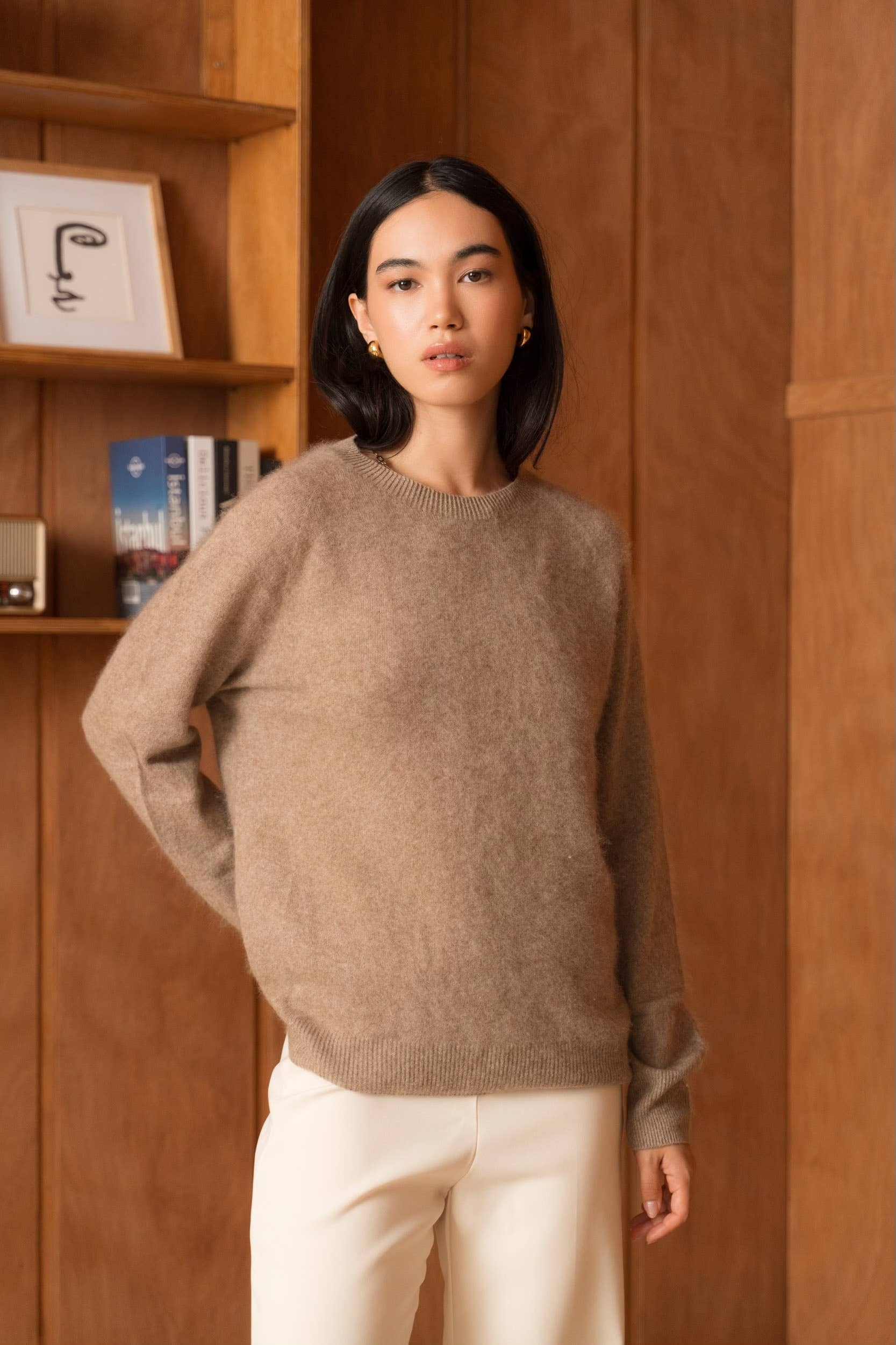 Cashmere-Blend Brushed Sweater - Beige