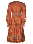 Folk-Print Viscose Midi Dress