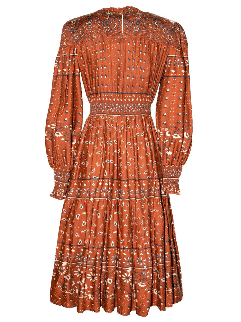 Folk-Print Viscose Midi Dress