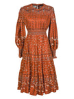 Folk-Print Viscose Midi Dress