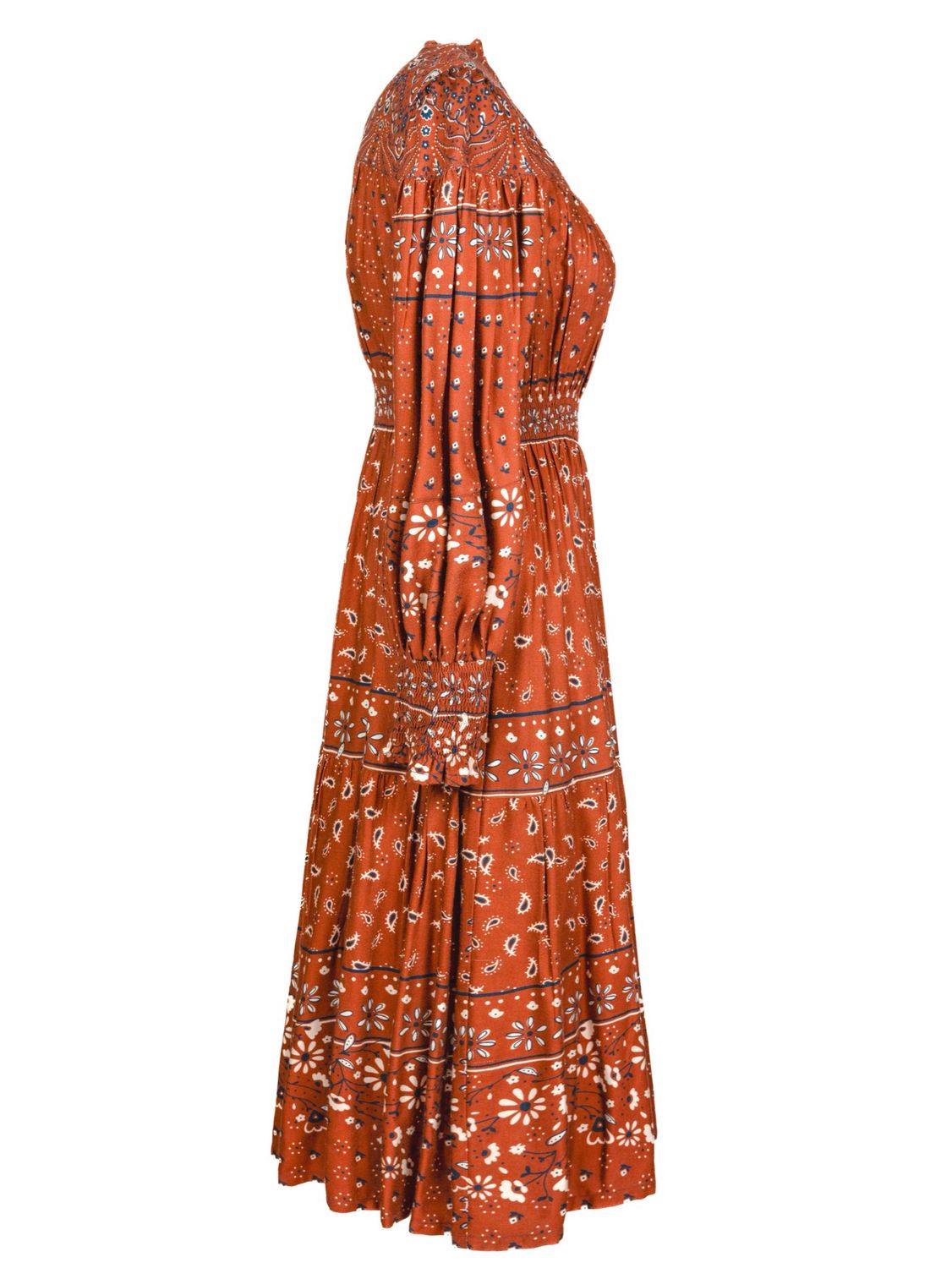 Folk-Print Viscose Midi Dress