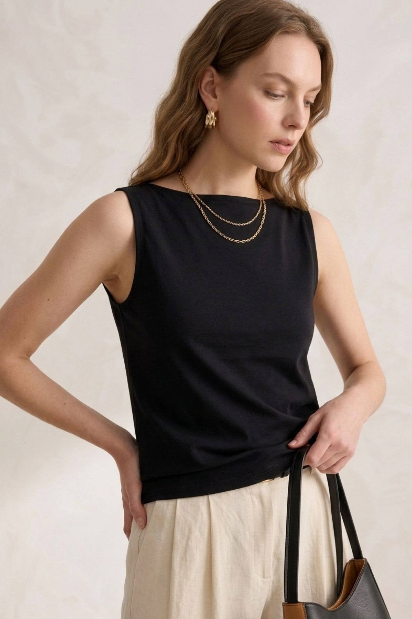 Premium-Cotton Tank Top -  Black