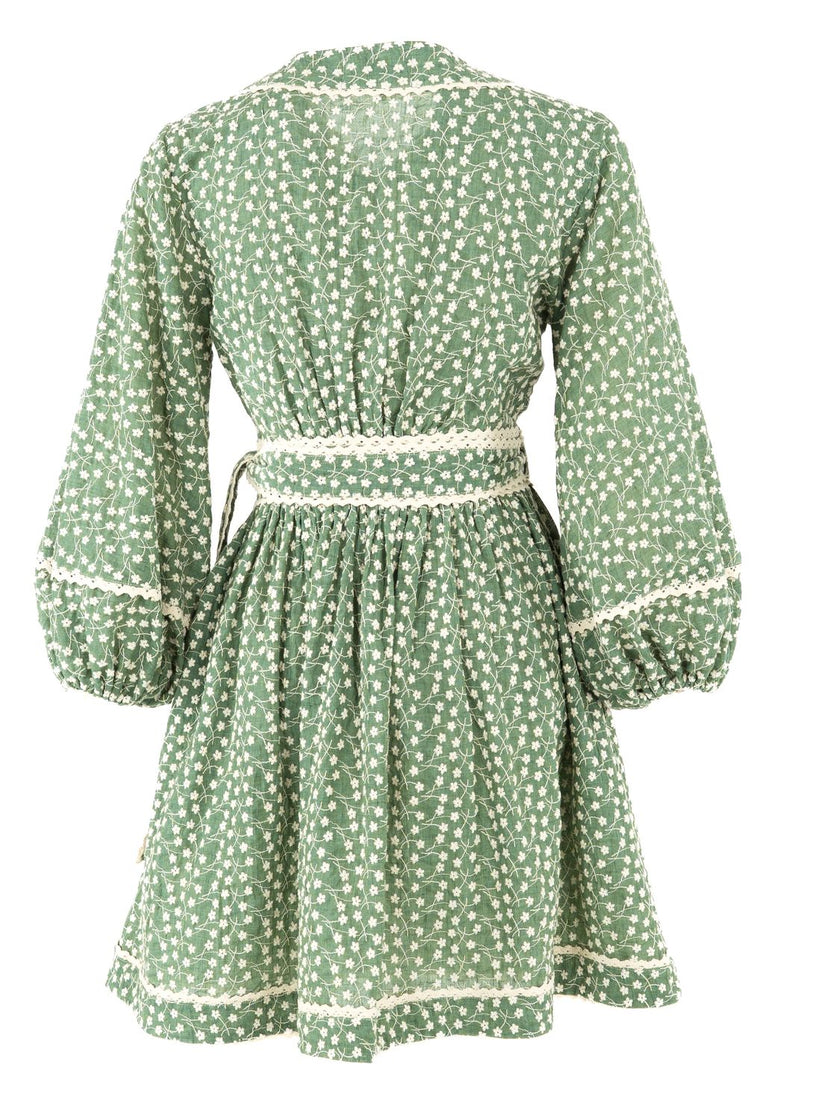 Daisy Embroidered Wrap Dress