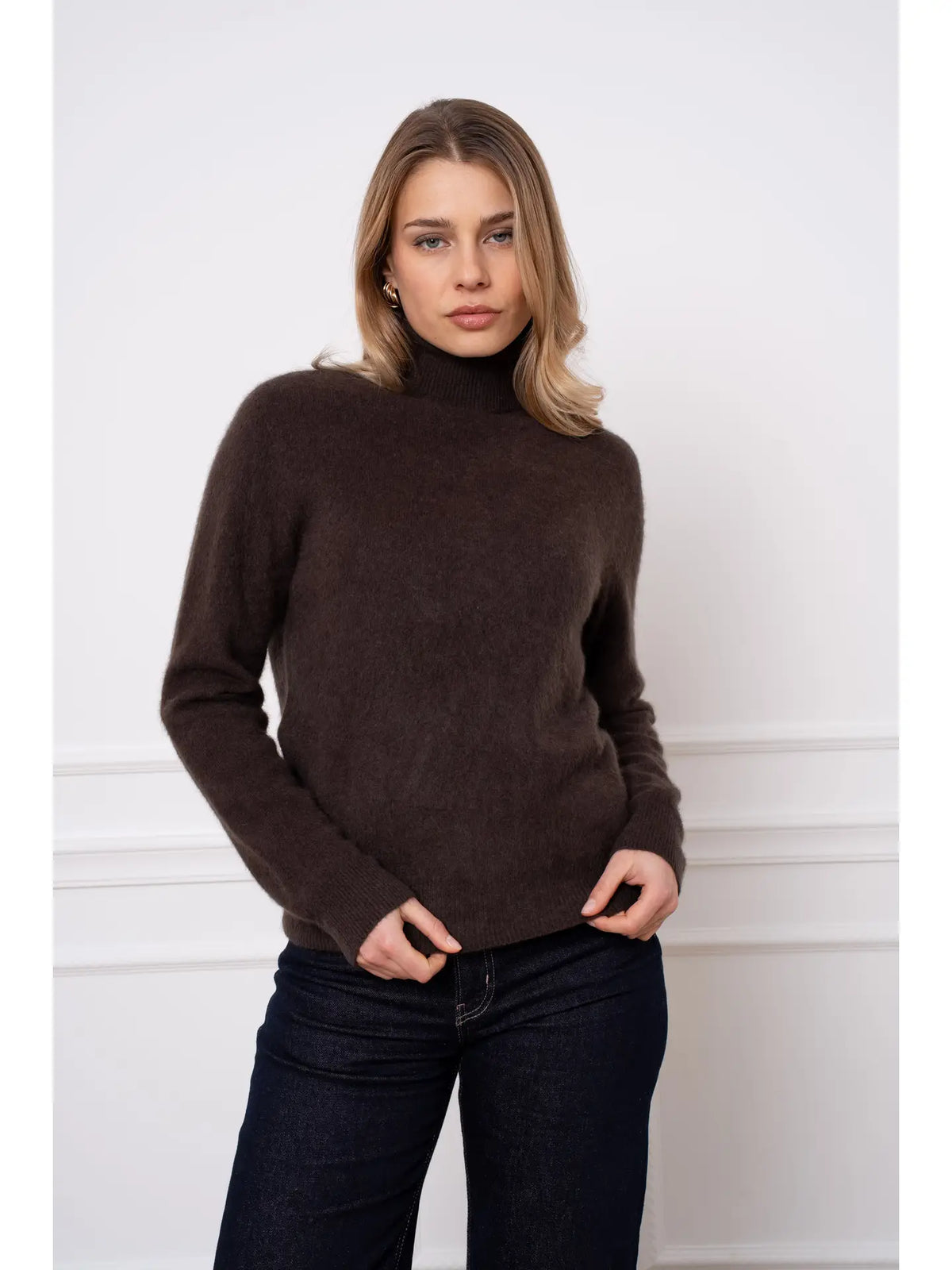 Brushed wool & cashmere turtleneck - Brown