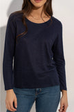 100% Linen Crew-Neck Top - Blue