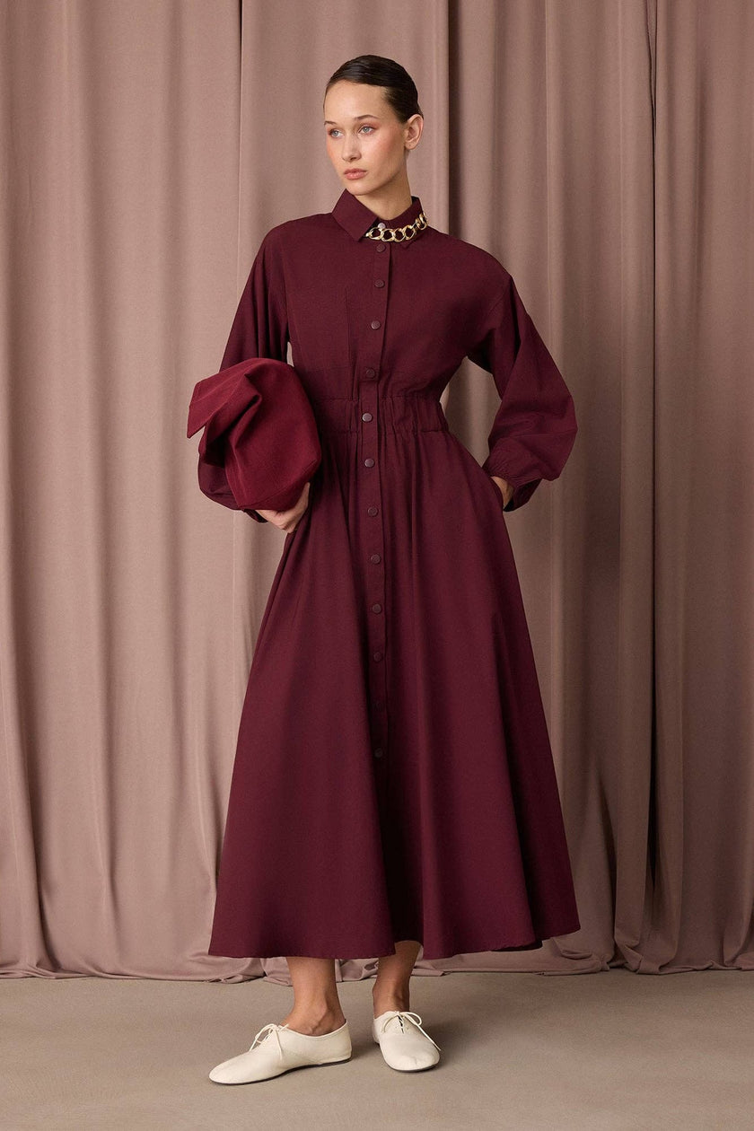 Mara Shirt Dress - Burgundy
