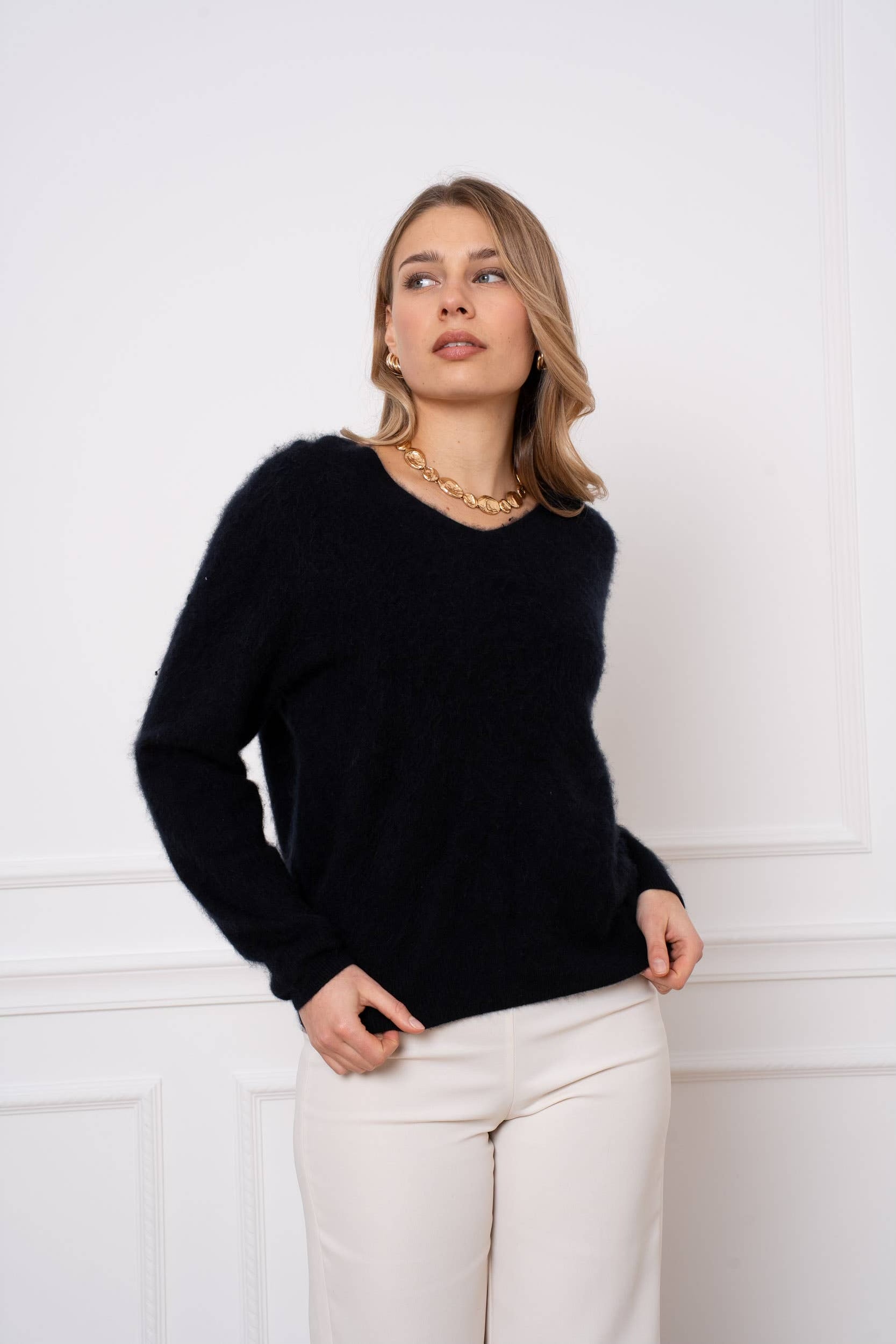 Cashmere-Blend Brushed Sweater - Black