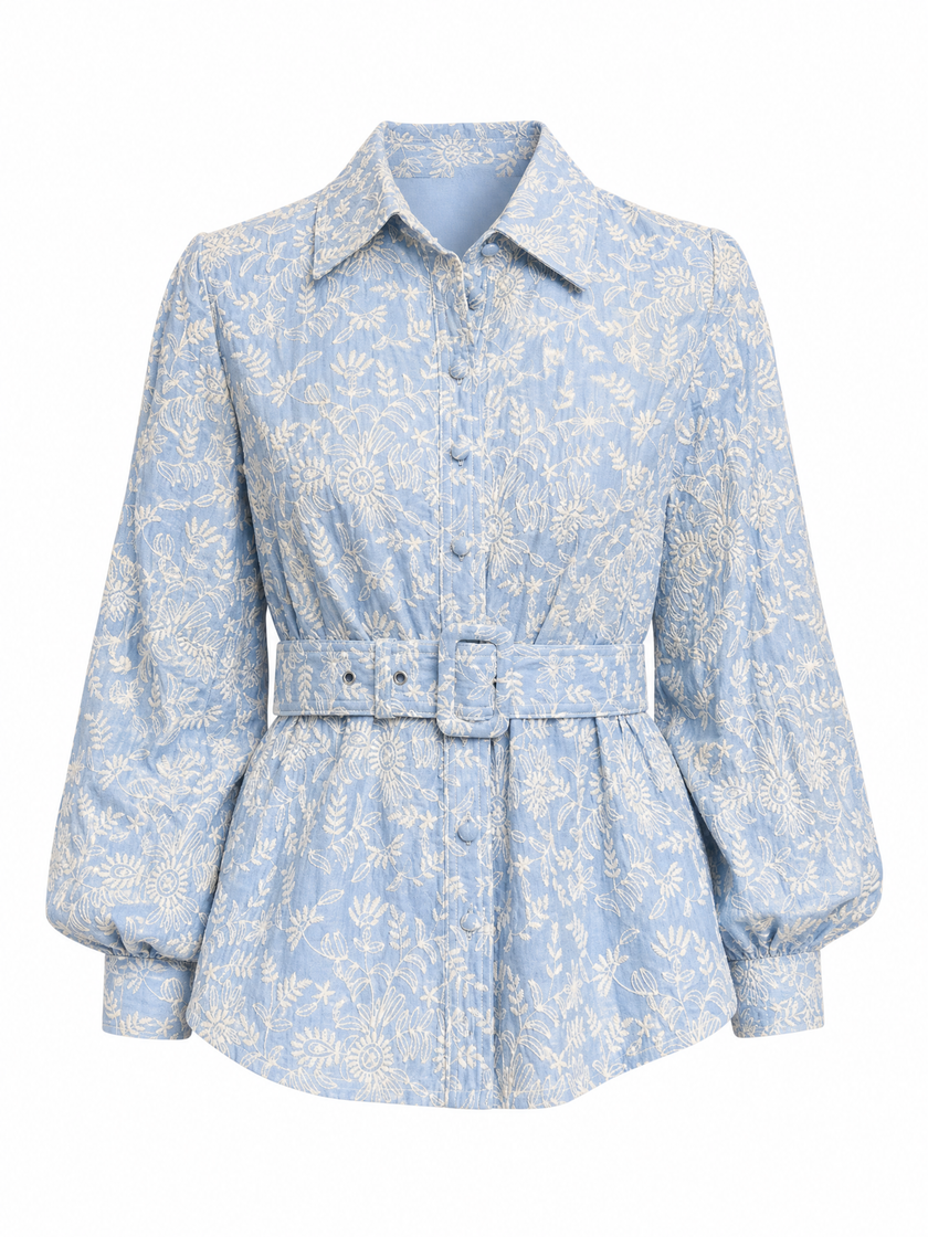 Embroidered Belted Shirt