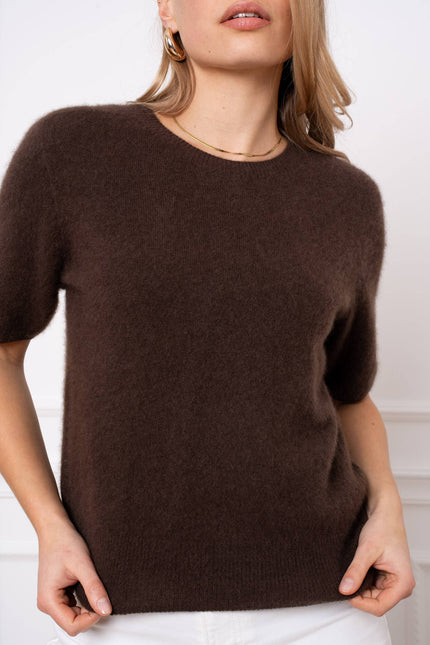 Brushed wool & cashmere short sleeve sweater