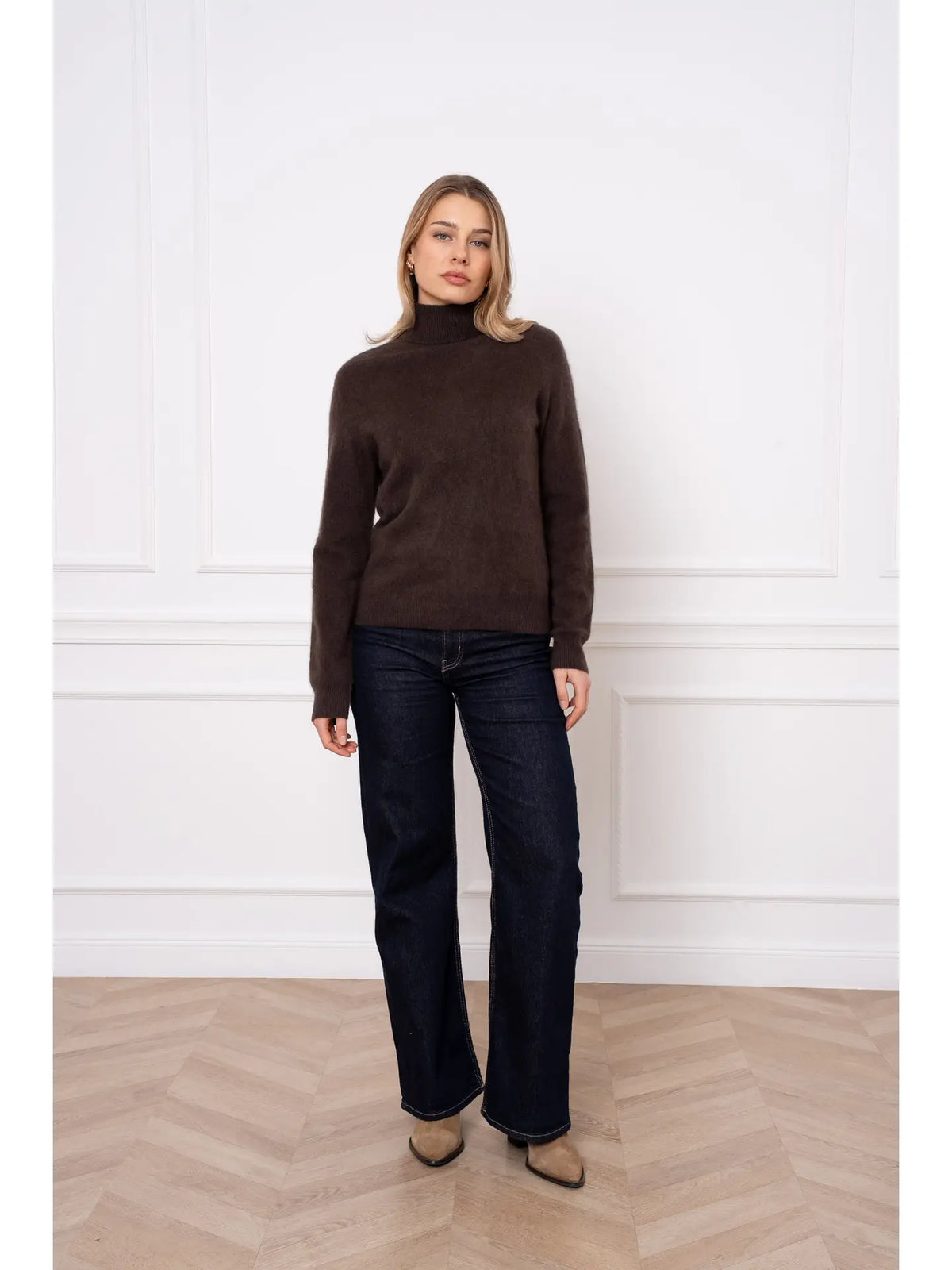 Brushed wool & cashmere turtleneck - Brown