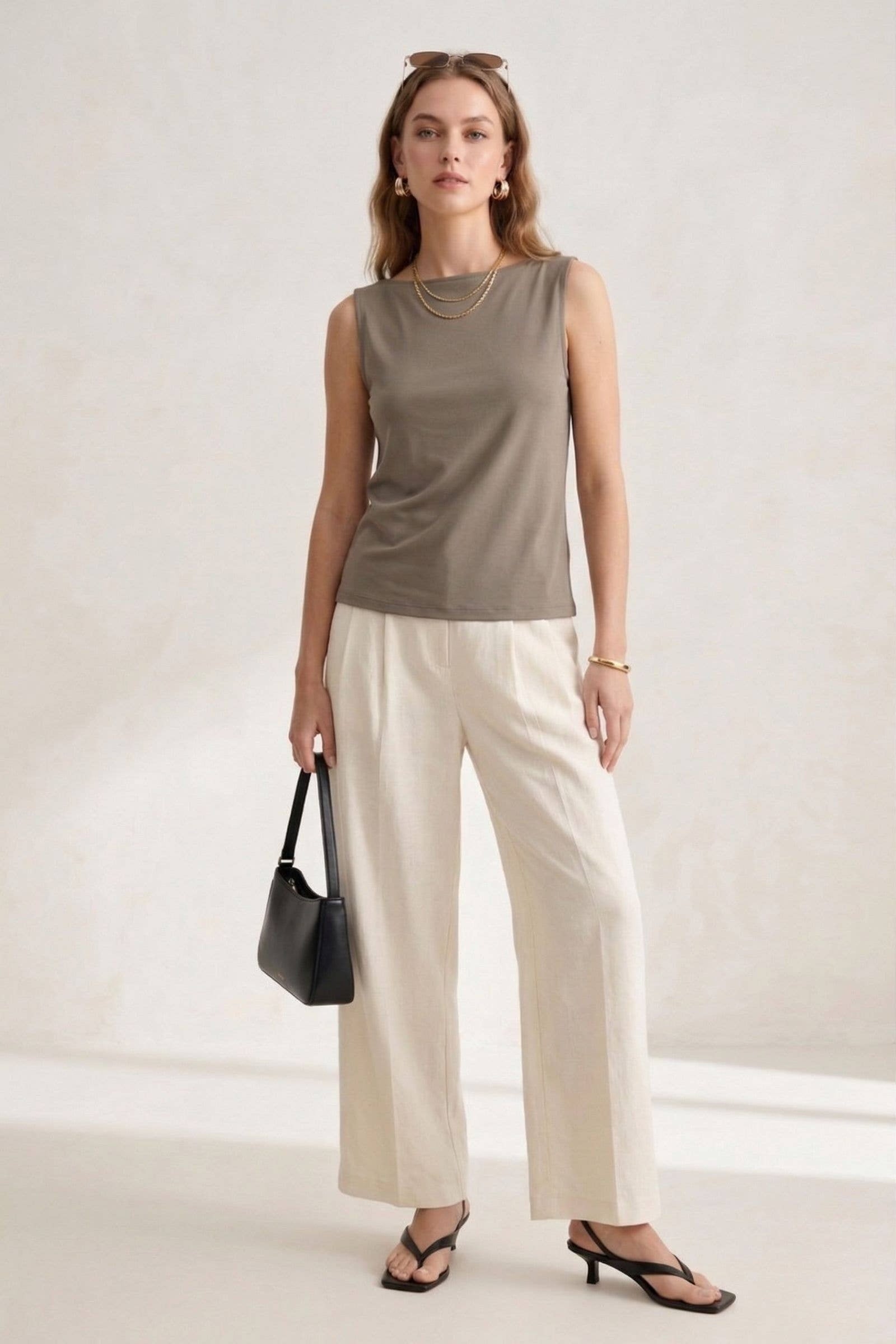 Premium-Cotton Tank Top - Taupe