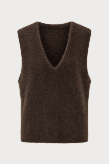 Cashmere-Blend Brushed Vest - Brown