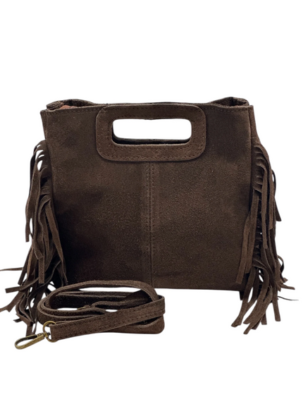 Suede Fringed Bag - Dark Brown