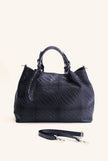 Waved Leather Shopping Bag - Navy