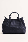 Waved Leather Shopping Bag - Navy