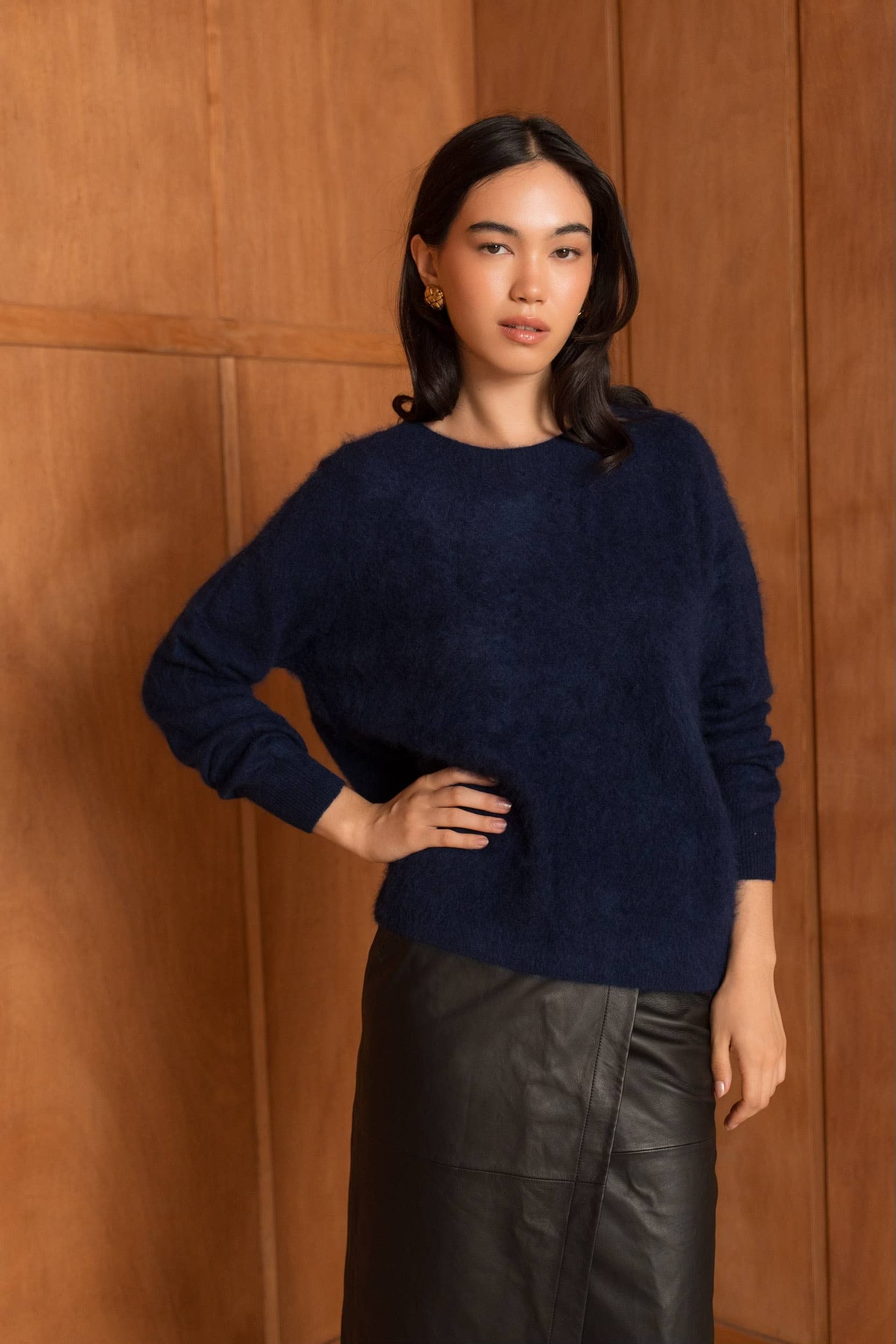 Cashmere-Blend Brushed Sweater - Navy