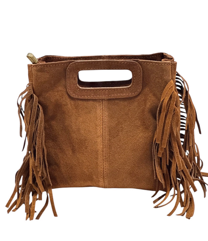Suede Fringed Bag - Camel