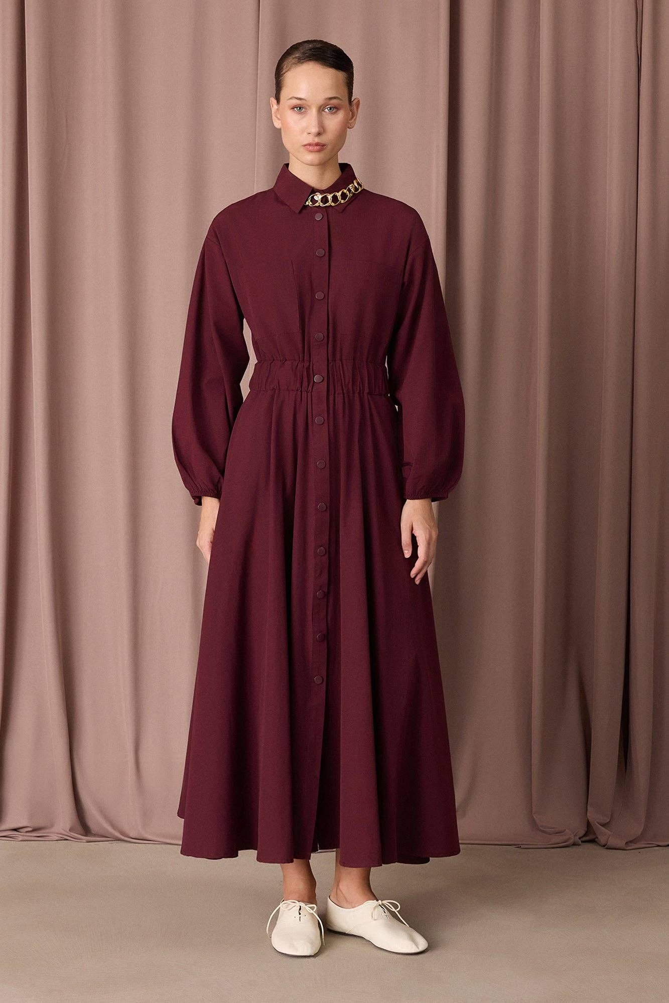 Mara Shirt Dress - Burgundy