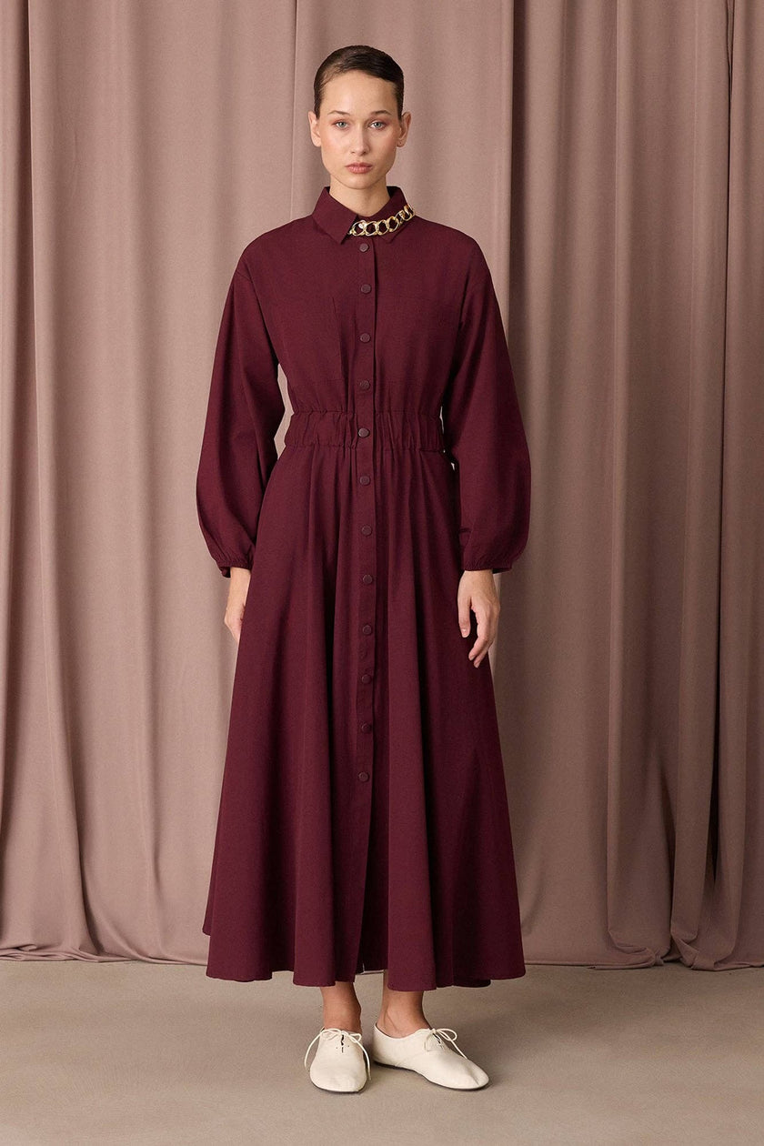 Mara Shirt Dress - Burgundy