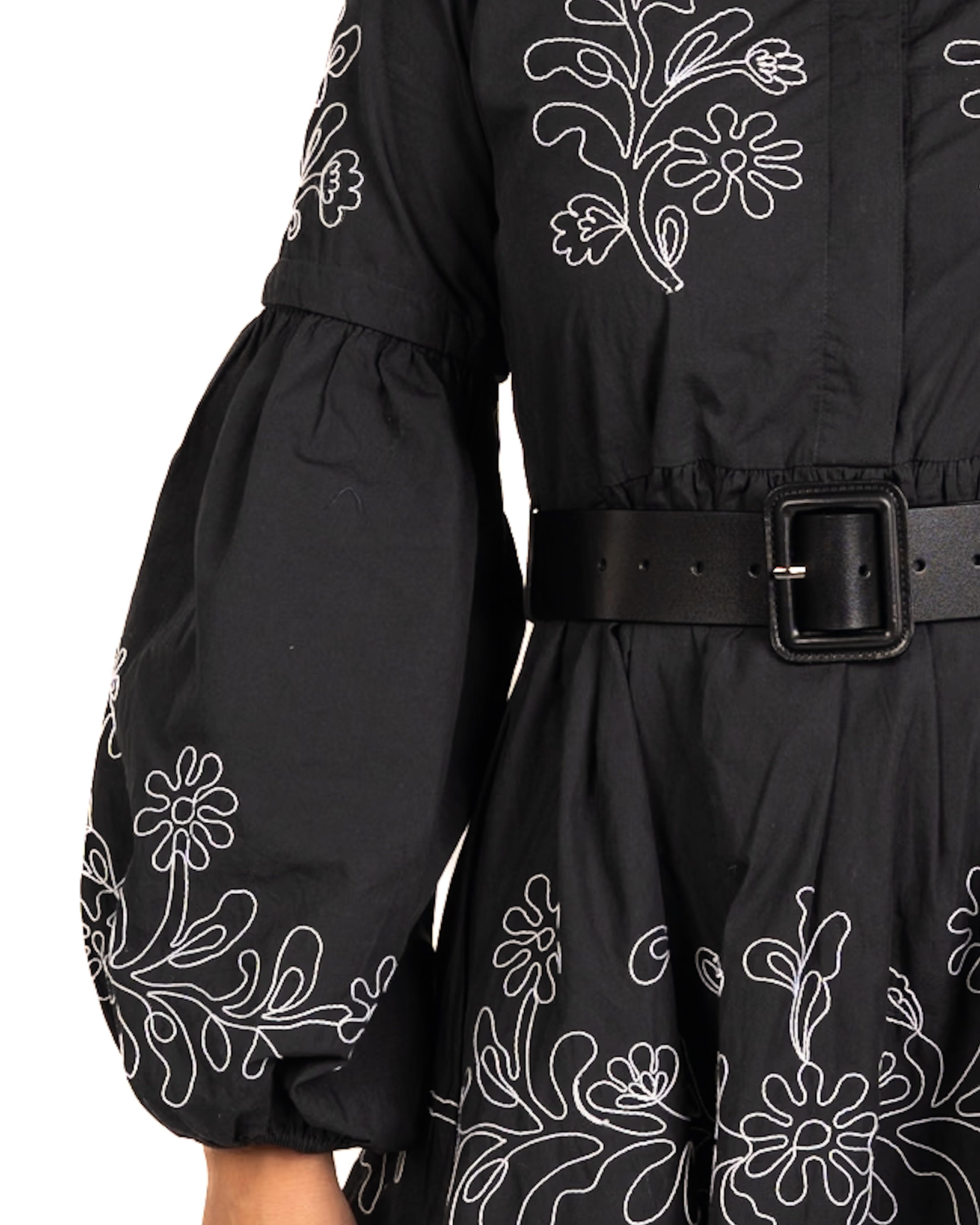 Cotton Embroidery Shirtdress - Black