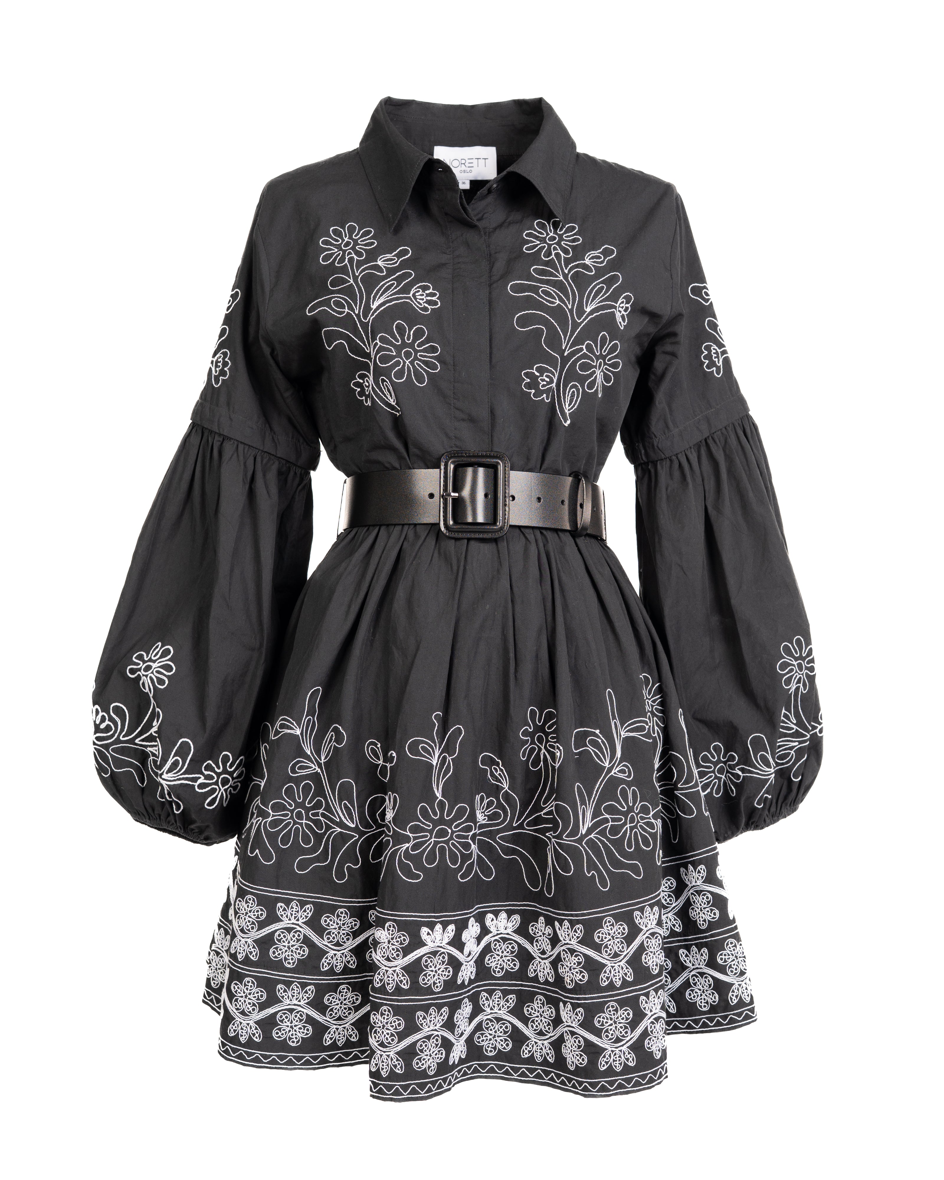 Cotton Embroidery Shirtdress - Black