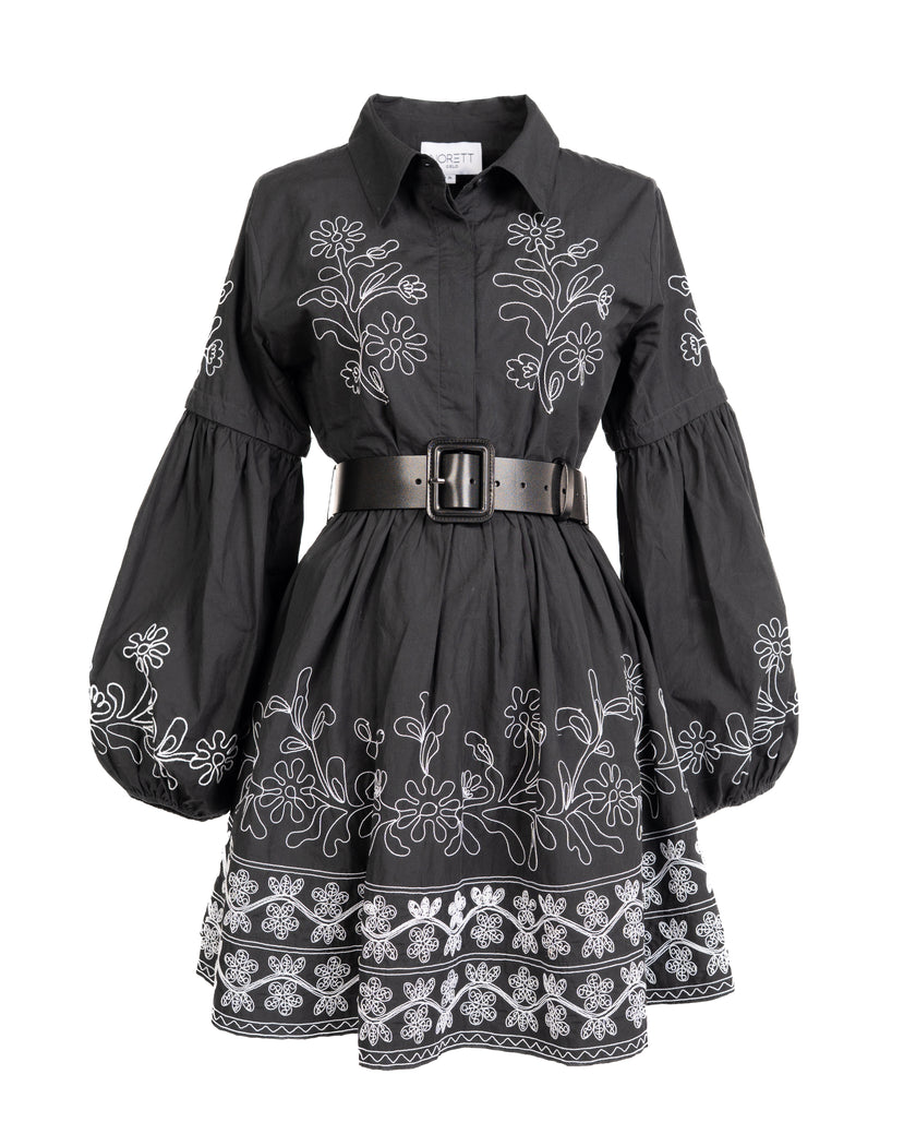 Cotton Embroidery Shirtdress - Black