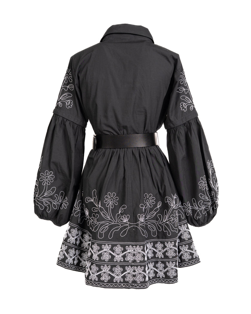 Cotton Embroidery Shirtdress - Black