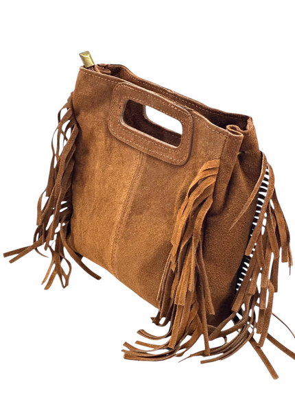 Suede Fringed Bag - Camel