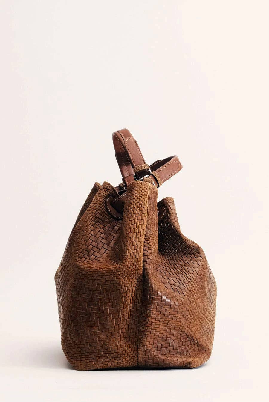 Waved Leather Shopping Bag - Brown