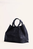 Waved Leather Shopping Bag - Navy