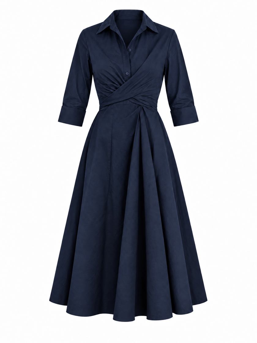 Wrap-Tie Dress - Navy Blue