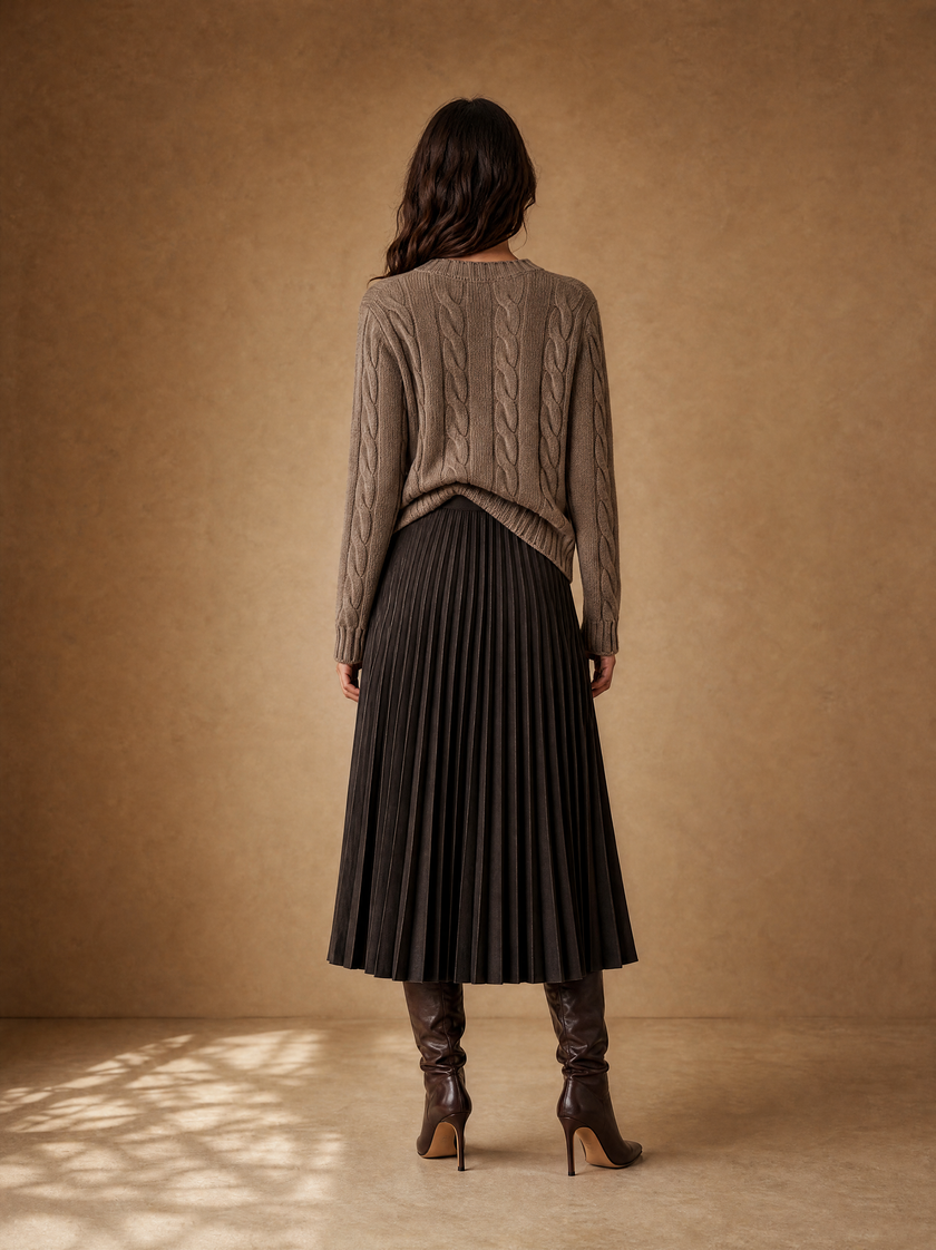 Wool Pleated Midi Skirt
