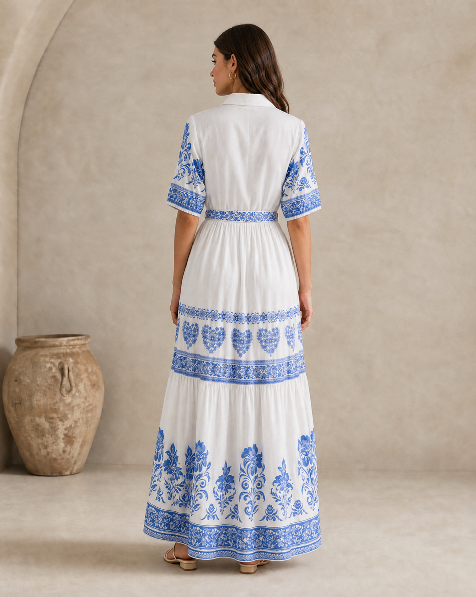 White Linen Blend Maxi Dress