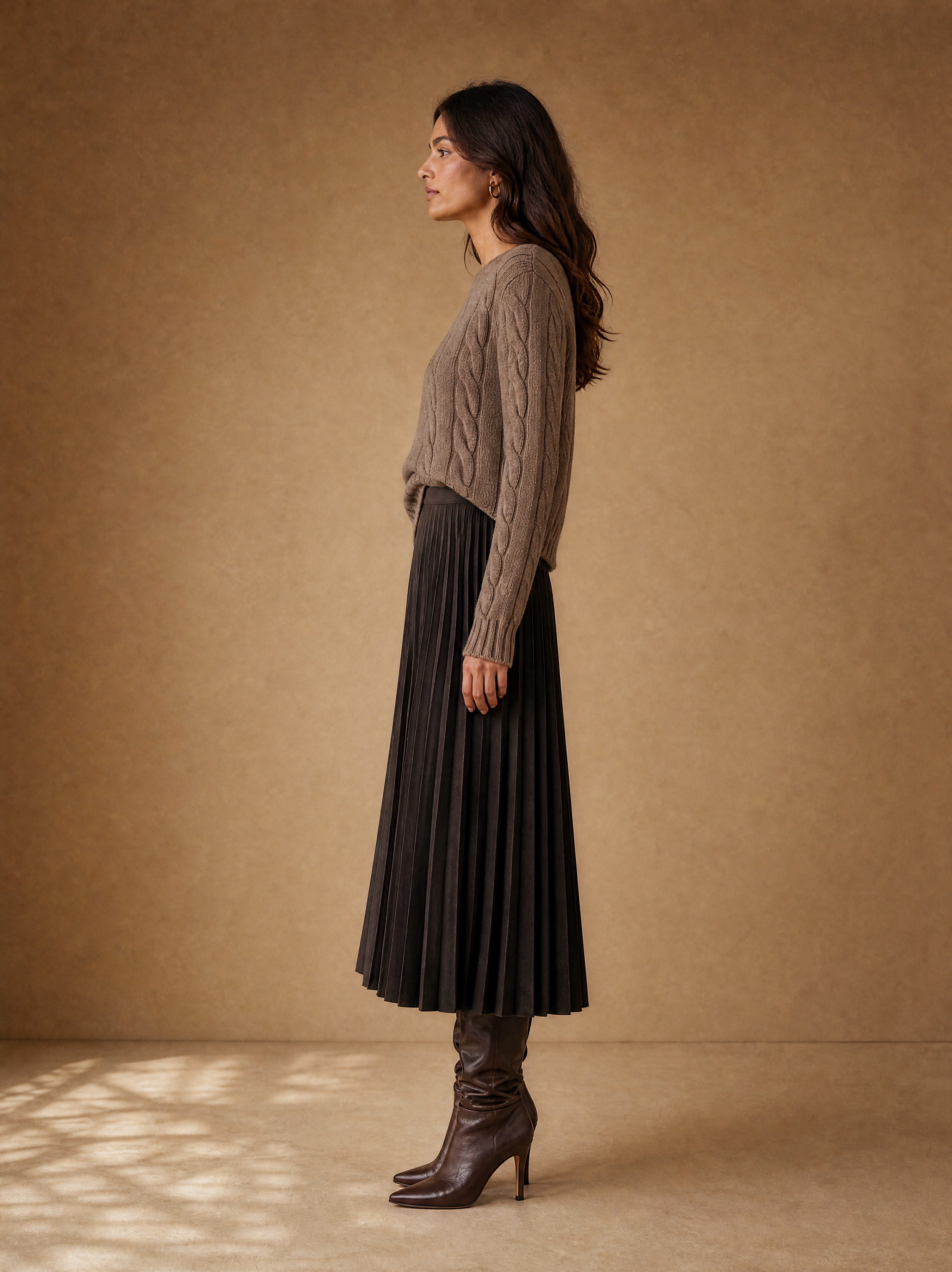 Wool Pleated Midi Skirt