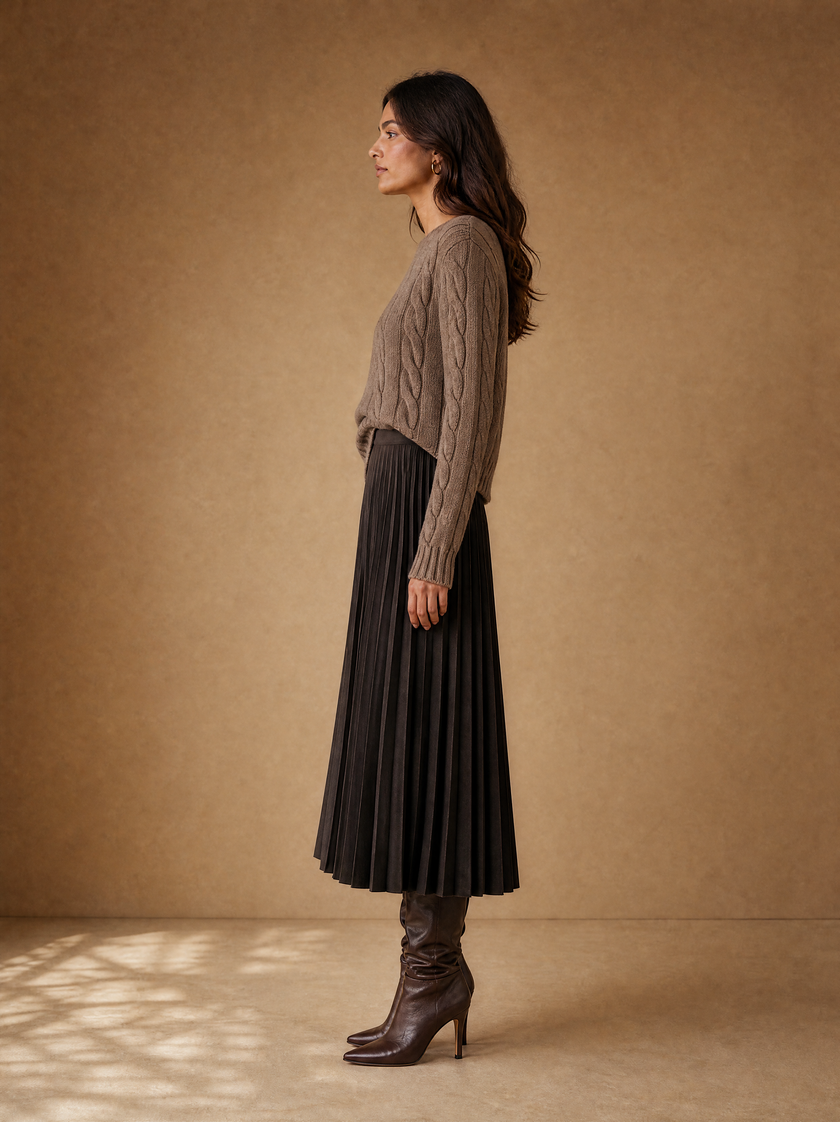 Wool Pleated Midi Skirt