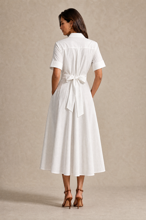 White Poplin Structured Dress