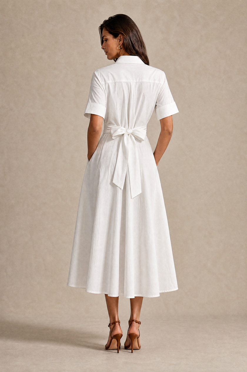 White Poplin Structured Dress