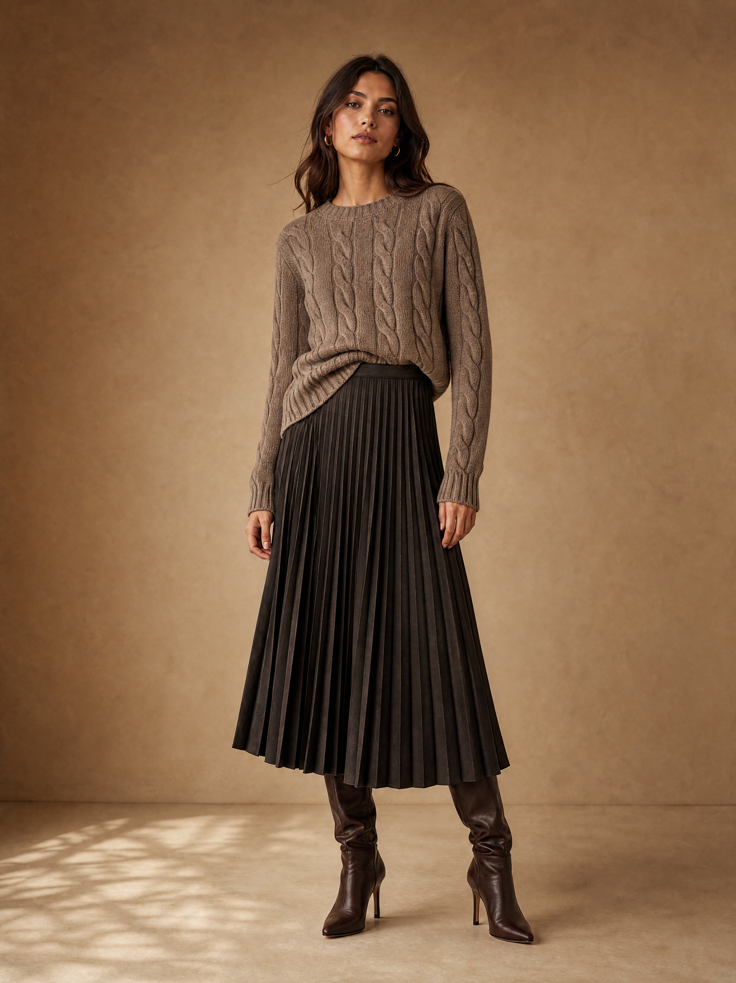 Wool Pleated Midi Skirt