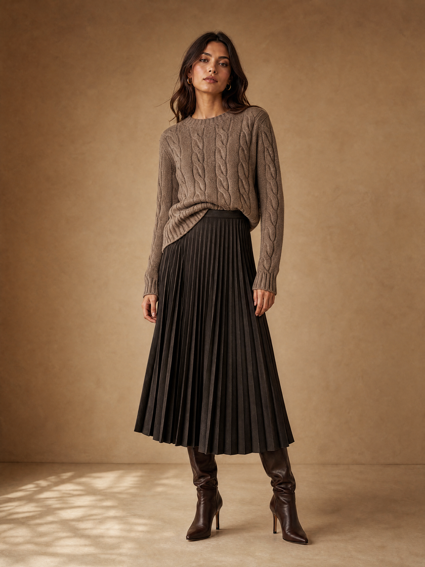 Wool Pleated Midi Skirt