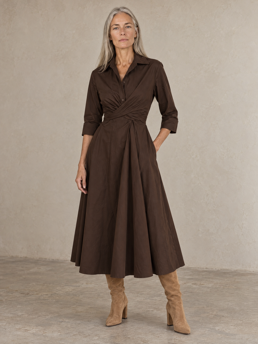 Wrap-Tie Dress - Chocolate Brown