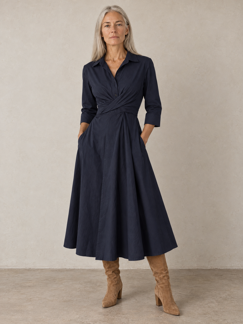 Wrap-Tie Dress - Navy Blue