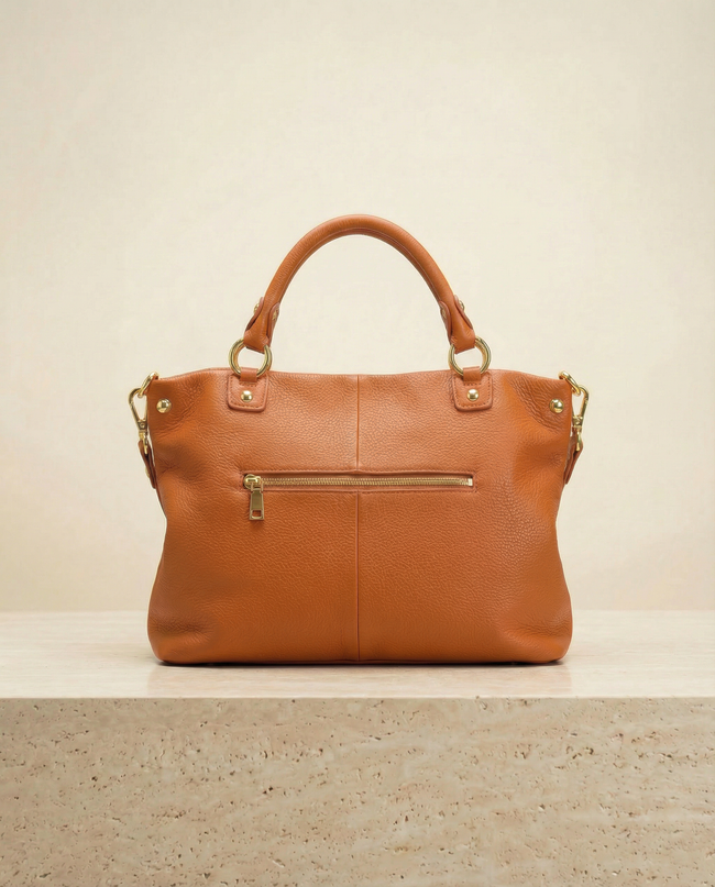 Cognac Leather Tote Bag