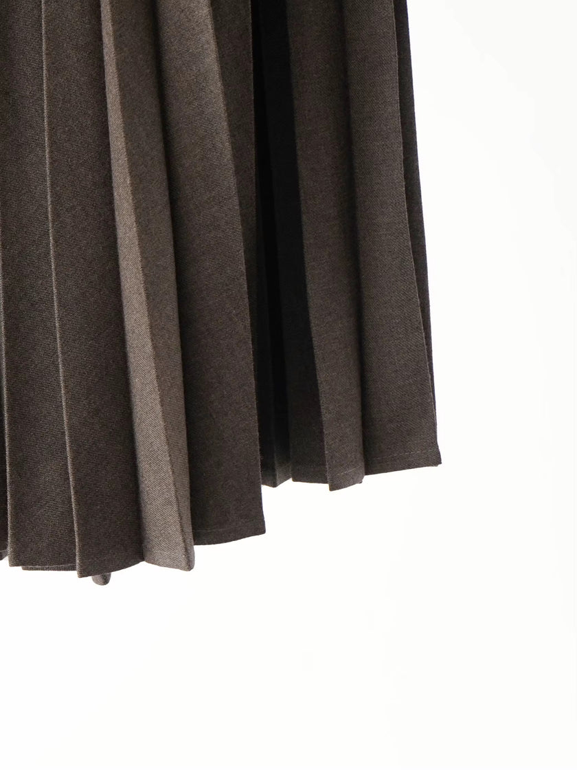 Wool Pleated Midi Skirt
